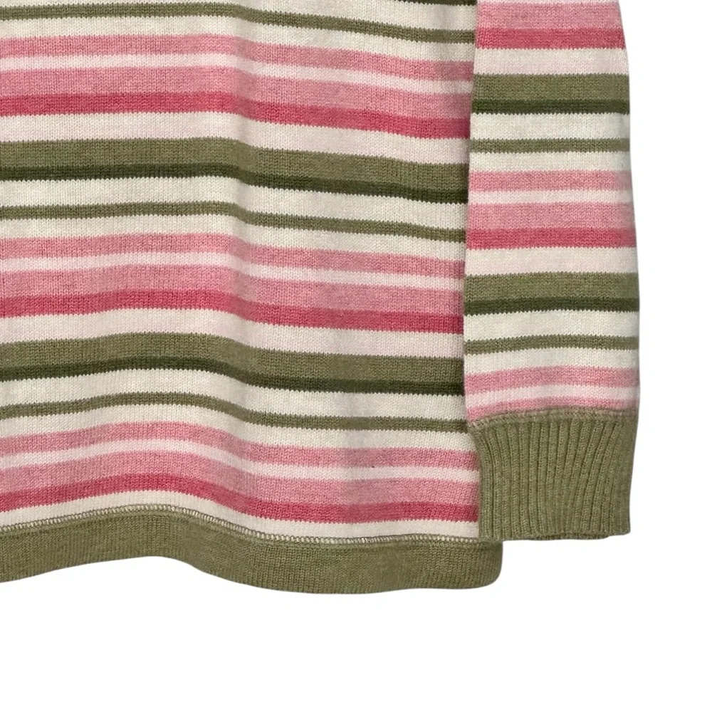 Eddie Bauer Size Medium Pink/Green/White Striped Cotton/Nylon Crew Neck Sweater